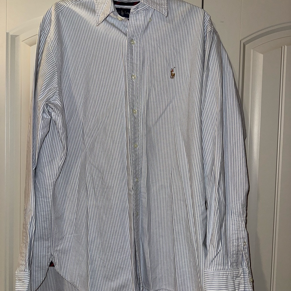 Polo by Ralph Lauren Men's White and Blue Pinstripe Shirt